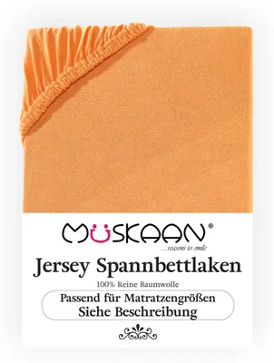 Produktbild von Müskaan Jersey Spannbettlaken 180x200 - 200x200 cm orange bis 22cm Matratzenhöhe Gummizug Bettlaken 100% Baumwolle