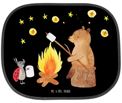 Produktbild von Mr. & Mrs. Panda Sonnenblende Auto Bär & Marienkäfer Lagerfeuer - Schwarz - Geschenk, Sonnenschutz für Autoscheiben, saugnapf, Teddy, Autosonnenschutz, Fürs
