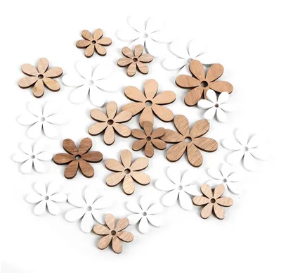 Produktbild von 24 kleine Holz Blumen Streuteile braun weiß - Ostern Feste Hochzeit Deko 3-4 cm