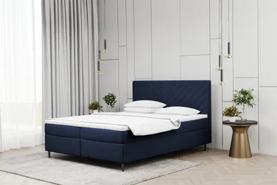 Productafbeelding van Boxspringbed voor de slaapkamer, model BONITA, afmetingen 200x220 cm, bekleed met stof, fluweelachtig, donkerblauw