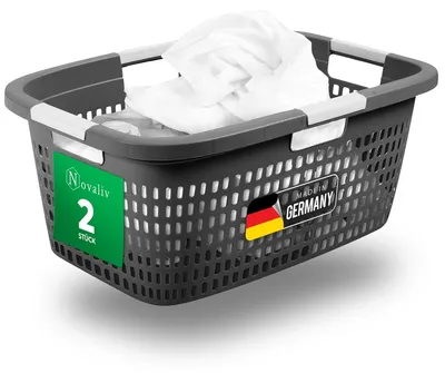 Produktbild von Novaliv 2 Stück Wäschekorb mit 4 Griffen 40L Anthrazit, Wäschebox Set Wäscheeimer Wäschebehälter für Bad Wäsche Schmutzwäsche, Wäschekörbe Laundry Basket Aufbewahrung Korb Sammler Box