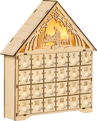 Produktbild von HOMCOM Adventskalender zum Befüllen 24 Schubladen Fächer Weihnachtskalender mit LED-Lichtern Adventskalenderbox Weihnachtsdekoration DIY MDF-Platte Naturholz 26,6 x 6 x 30 cm