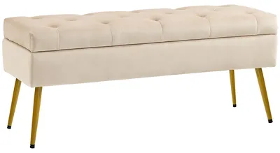 Produktbild von HOMCOM Sitzbank mit Stauraum mit Deckel Samtoptik 102 x 35 x 43 cm Beige