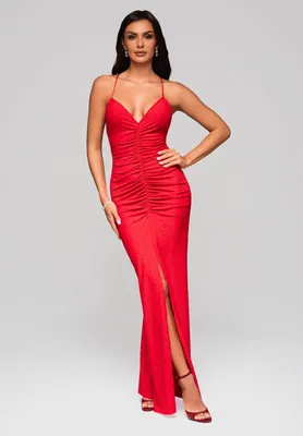 Produktbild von Ombre Elegantes  Abendkleid mit Strass und Schlitz rot M