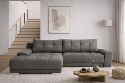 Produktbild von Kaiser Möbel Ecksofa mit schlaffunktion und bettkasten, Eckcouch WAVE stoff SORO Links Grau