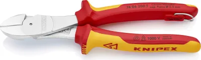Image de Knipex Coupe-câble de force avec œillet de fixation chromé, isolé avec des poignées multicomposants, testé VDE; avec œillet de fixation isolé intégré pour la fixation d'une protection antichute 200 mm - 7406200TBK