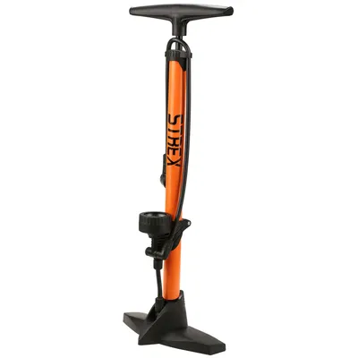 Produktbild von Strex Fahrradpumpe alle Ventile - Druckmesser / Manometer - 11 Bar - Ballpumpe - Orange - Standluftpumpe