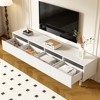 Produktbild von okwish Lowboard Weiß 178cm mit 4 Schubladen,TV-Schrank holz mit Aufbewahrung für Wohnzimmer,Sideboard in MDF und Acryloptik