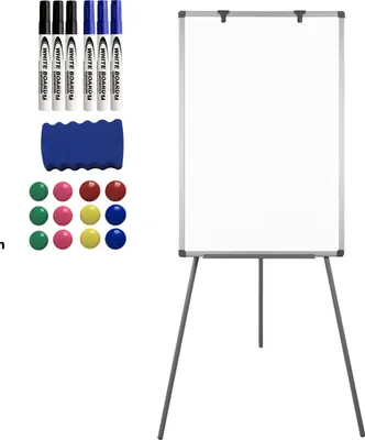 Produktbild von LZQ Flipchart mit Stativ - 60 x 90 cm, höhenverstellbar 90-165cm, Staffelei/Stiftablage/mit zahlreichem Zubehör - Magnetisches Whiteboard, weiße Magnettafel
