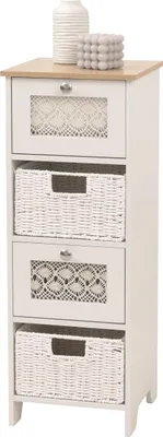 Immagine prodotto di Cassettiera HWC-O75, cassettiera, 4 cassetti cestino in legno melaminico 82x30x30cm ~ bianco naturale