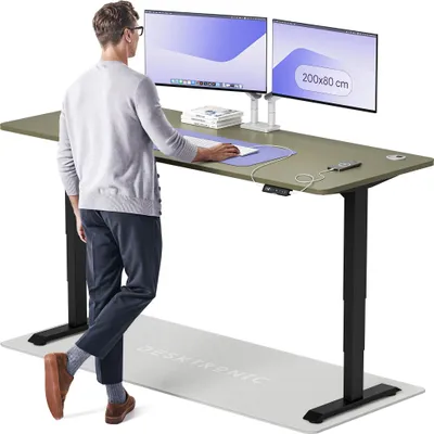 Zdjęcie produktu dla Desktronic HomePro biurko z elektryczną regulacją wysokości 200x80cm czarno-zielone z funkcją pamięci, technologią antykolizyjną, portami ładowania USB-A i USB-C