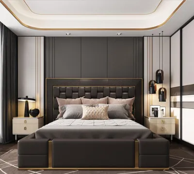Image de Lit double en cuir Lit en cuir rembourré Chambre à coucher Mariage 180x200cm Nouveau