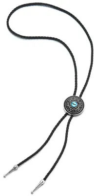 Produktbild von Bolo-Kette mit Medaillon im "Bösen-Auge"-Design und geflochtenem schwarzen Band