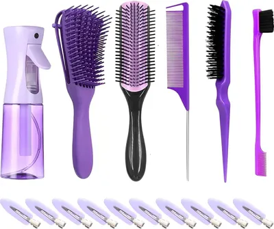 Produktbild von Haarbürsten Set Lockenbürste Sleek Bun Bürste Curly Hair Brush Entwirrbürste Stielkamm Toupierkamm Detangling Brush Skelettbürste Sprühflasche Haar