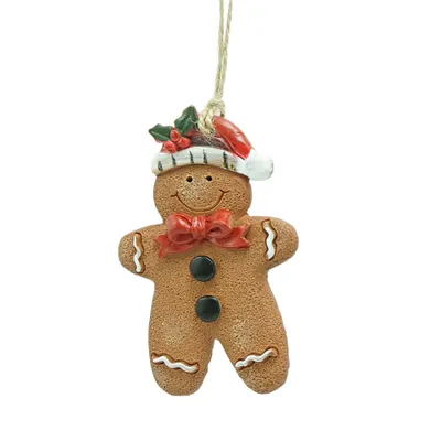 Produktbild von Clayre & Eef Weihnachtsanhänger Pfefferkuchenmann 6x1x8 cm Braun Polyresin