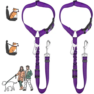 Immagine prodotto di Cinture di sicurezza per animali domestici, cani, regolabili, elastiche, antiurto, imbottite, colore viola, confezione da 2 pezzi