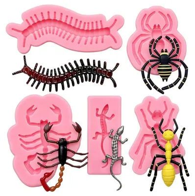 Productafbeelding van Siliconen chocoladevormen, insectenmotief, roze, set van 5