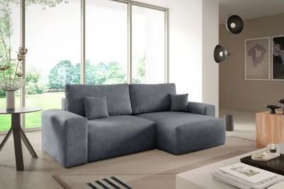 Produktbild von 3 Sitzer Ecksofa ANTONIO CENTAUR 255x148cm, L-Form, Ottomane rechts/links, Schlaffunktion & Bettkasten - Eckarniutur in Bouclé-Stoff - Dunkelgrau