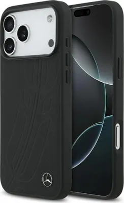 Zdjęcie produktu dla Etui Mercedes Leather Large Laurel Leaves MagSafe do iPhone 17 Pro Max