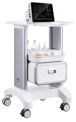 Image de Chariot de laboratoire VEVOR à 2 niveaux, chariot de laboratoire avec 1 tiroir et 1 plateau supérieur, chariot médical mobile en matériau ABS, chariot de laboratoire avec 4 roues silencieuses