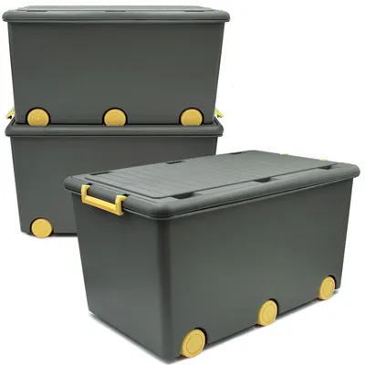 Produktbild von 3 Aufbewahrungsboxen mit Deckel und Rollen 50L - Stapelboxen mit Deckel undurchsichtig - Plastikbox mit Deckel zum verschließen- Kisten Aufbewahrung