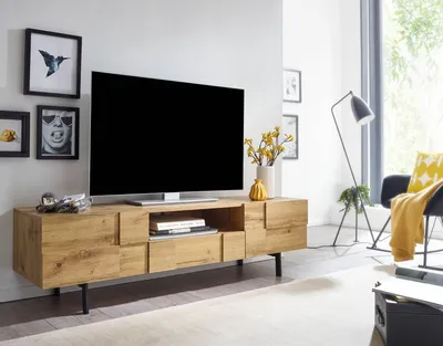 Image de Planche bois chêneReproduction 160x46x43 cm commode tv avec deux portes | Wohnling