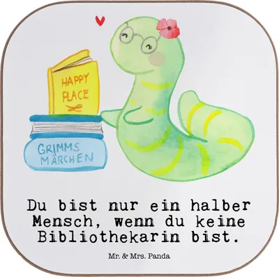 Produktbild von Mr. & Mrs. Panda Tischschoner Bibliothekarin Herz - Weiß - Geschenk, Spruch, Bibliothek, Bücherwurm, Tischuntersetzer, Untersetzer für Gläser, Buchhandlung, Coaster