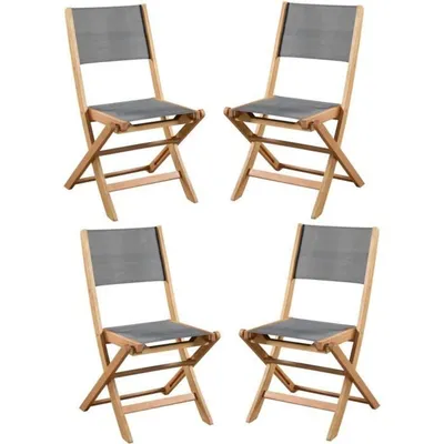 Produktbild von 4 Gartenstühle aus Akazienholz und Sitzfläche aus Textilene – 50 x 57 x 90 cm – Grau