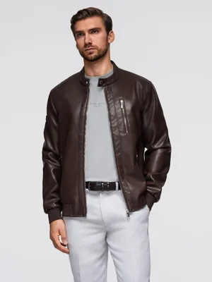 Productafbeelding van OMBRE Herenjas, bikerjas, casual model, OM-JAFL-0109, donkerbruin, maat XXL