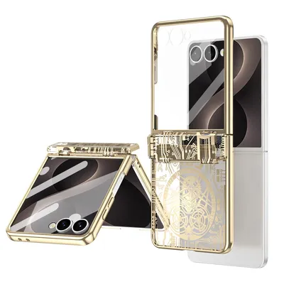 Produktbild von Hülle für Samsung Galaxy Z Flip 8 Luxus Galvanisierte Scharnierschutz Transparent Schutzhülle Gold