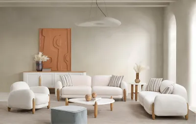 Produktbild von Edles Weißes Sofa Set Designer Textilsofas  Polstercouchen