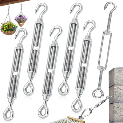 Produktbild von 6 Drahtspanner, Spannschlösser mit Haken und Öse, Edelstahl, zum Spannen von Stahlseilen und Wäscheleinen