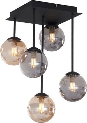 Zdjęcie produktu dla QAZQA – nowoczesna lampa sufitowa I lampa sufitowa I lampa I oprawa oświetleniowa czarna z bursztynowym i dymnym szkłem, 5-punktowa – Ateny I salon I sypialnia – metalowa kwadratowa I kulista I kulista – odpowiednia do LED