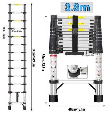 Produktbild von Teleskopleiter - Anlegeleiter - 3,8 m - Edelstahl - Tragbar - Verriegelbar - Belastbarkeit 150 kg