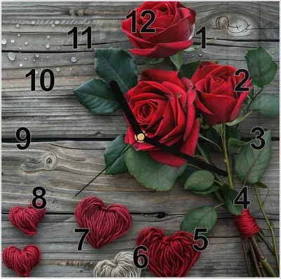 Produktbild von Wanduhr aus Glas mit Motiv Romantische Rosenherzen- 30 x 30 cm - inkl. Aufhängesystem