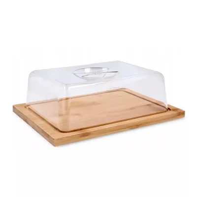 Produktbild von Schneidebrett mit Deckel | RECHTECK 20 x 13,5 cm | Frühstückstablett Bambus Brotkasten Butter Servierteller Serviertablett Dekotablett Kerzentablett