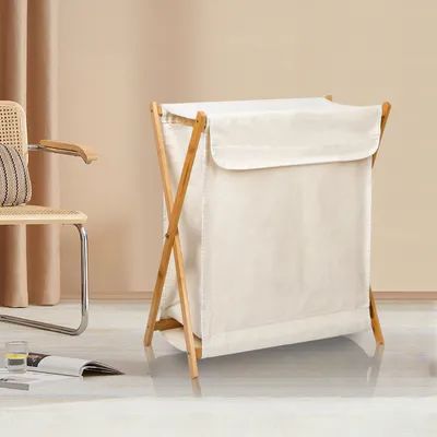 Image de Panier à linge pliable en bambou 56.5x50x34cm