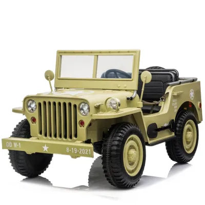 Produktbild von Kinder Elektroauto 2 Sitzer Jeep willy's 24V, Kinderauto mit Fernbedienung, Kinderfahrzeug, 4X4 4x motoren 24V 120Watt - kaki