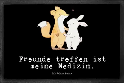 Produktbild von Mr. & Mrs. Panda Schmutzfangmatte Fuchs Hase Freunde treffen 50 x 75 cm - Schwarz - Geschenk, Fussmatte, fußmatte, Schmutzmatte, Fußabtreter, Fußabstreifer, Gummimatte