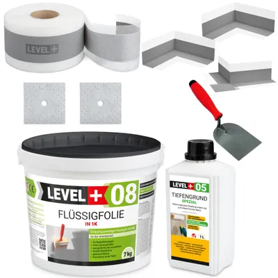 Produktbild von Dicht Set für Dusche Bad Dichtband Flüssigfolie 7kg + Spachtelkelle 60mm SET102