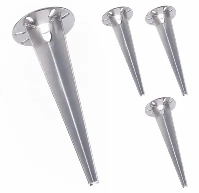Produktbild von Relaxdays Erdspieß für Gartenleuchte, 4er Set, Bodenanker Gartenlampe, Kabelführung, Erdnagel 30 cm, Edelstahl, silber