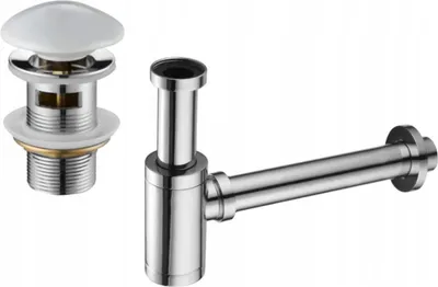 Produktbild von Mexen runder Waschbecken-Halbsiphon mit Keramik-Klick-Klack, mit Überlauf, Chrom/Weiß - 7992050-02