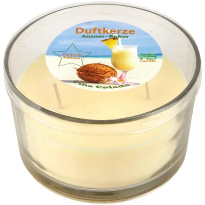 Produktbild von Duftkerze Pina Colada Creme Ø13 cm – Cocktail Edition, 3-Docht Aromakerze im Glas, Ananas-Kokos Duft, ca. 36 Std., für Garten und Zuhause