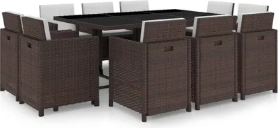 Image de Ensemble à manger d'extérieur et coussins 11 pcs résine tressée