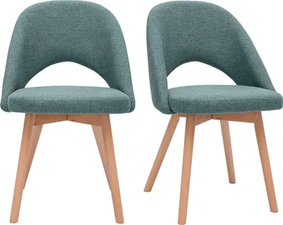 Produktbild von Miliboo - Skandinavische Stühle aus graugrünem Stoff und hellem Massivholz (2er-Set) COSETTE