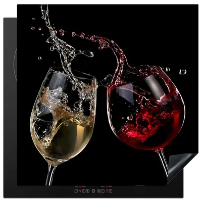 Produktbild von KitchenYeah© Herdabdeckplatte Rotwein - Weißwein - Glas - Schwarz , 78x78cm, Küche Deko, Glaskeramikkochfeld Herdabdeckung, Abdeckplatte fùr Kochfeld