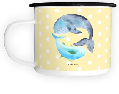 Produktbild von Mr. & Mrs. Panda Emaille Becher Walfisch Thunfisch - Gelb Pastell - Geschenk, Wal, Teetasse, Tasse, Spruch Des Tages, Lustige Sprüche, Teebecher, Tunfisch, Witz, Wahl