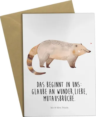 Produktbild von Mr. & Mrs. Panda Grußkarte Nasenbaer - Weiß - Geschenk, Lustige Sprüche, Rüsselbär, Nasenbären, genesungskarte, babykarte, weihnachtskarten, Bär, glückwunschkarten
