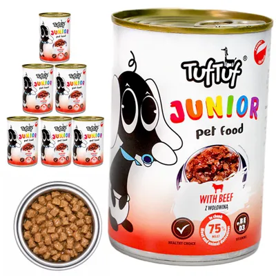 Produktbild von TufTuf | Junior Nassfutter für Welpen Rind - Welpenfutter Dosen 6x415 g - ohne Huhn - für Welpen und Junghunde - 75% Fleischanteil