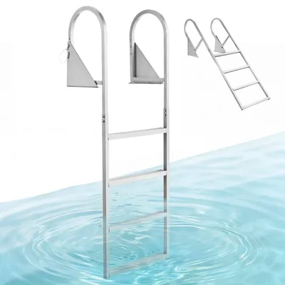 Produktbild von Bootsleiter Stegleiter - Klappbare Einstiegsleiter - 4 Rutschfeste Extra Breite Stufen - Mit Handlauf - 159 kg Tragkraft - Robuste Aluminiumlegierung - Für Steg Pool Boot - Silber